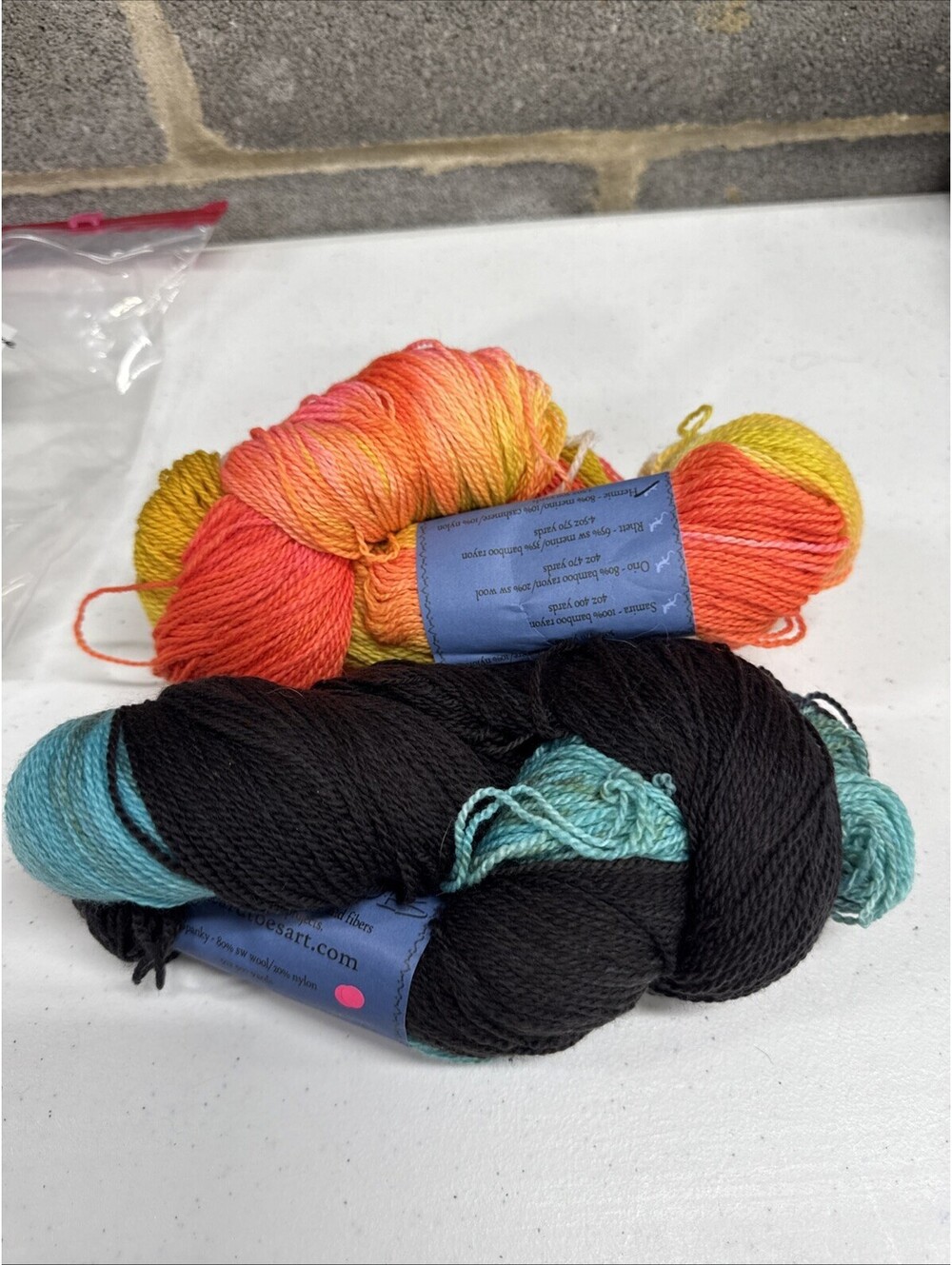 Lizard Toes Art ‘Hermie’ Yarn Colors Night Splash & Tiger Lily 2 Skein Lot